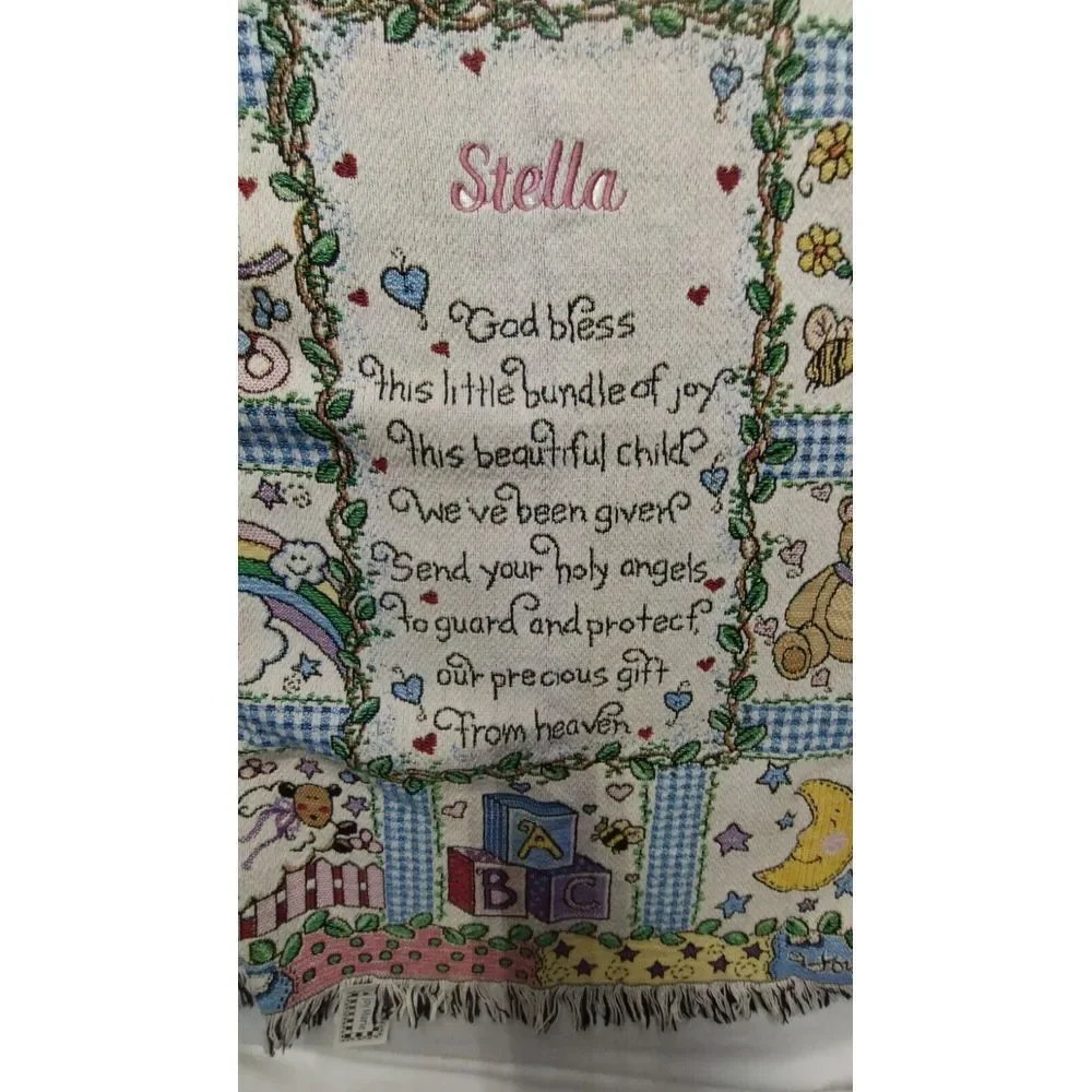 Vintage God Bless Prayer Joy Marie Baby Tapestry Throw‎ Blanket 45